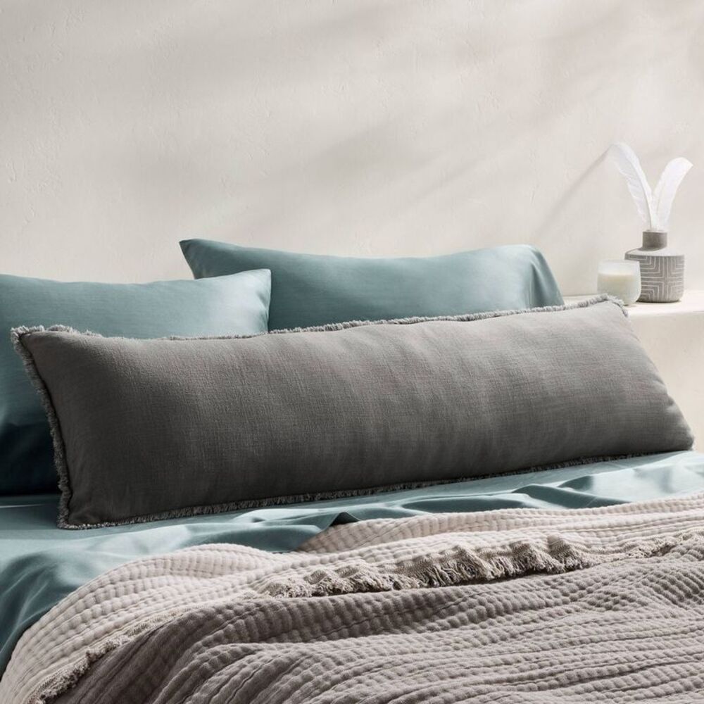 Lumbar Heavyweight Woven Linen Blend Decorative Throw Pillow - Dark Gray